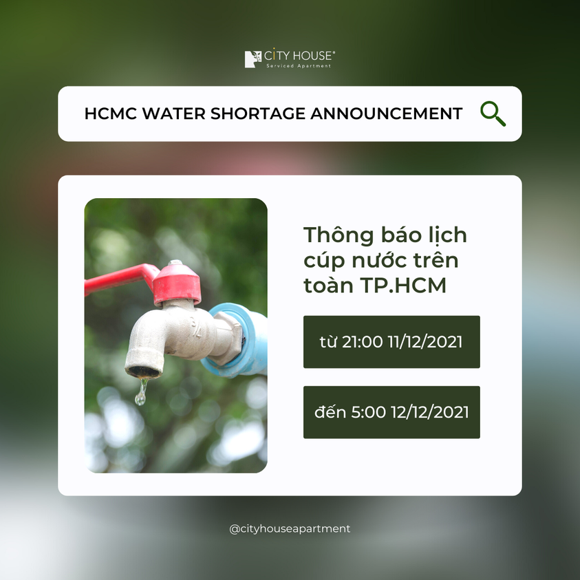 Cityhouse HCMC WATER SHORTAGE ANNOUNCEMENT